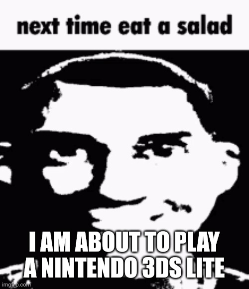 Next time eat a salad | I AM ABOUT TO PLAY A NINTENDO 3DS LITE | image tagged in next time eat a salad | made w/ Imgflip meme maker