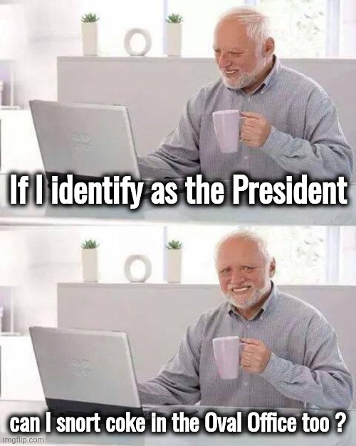 Follow your Dreams | If I identify as the President; can I snort coke in the Oval Office too ? | image tagged in memes,hide the pain harold,elected,selected,stoned,i'm the president now | made w/ Imgflip meme maker