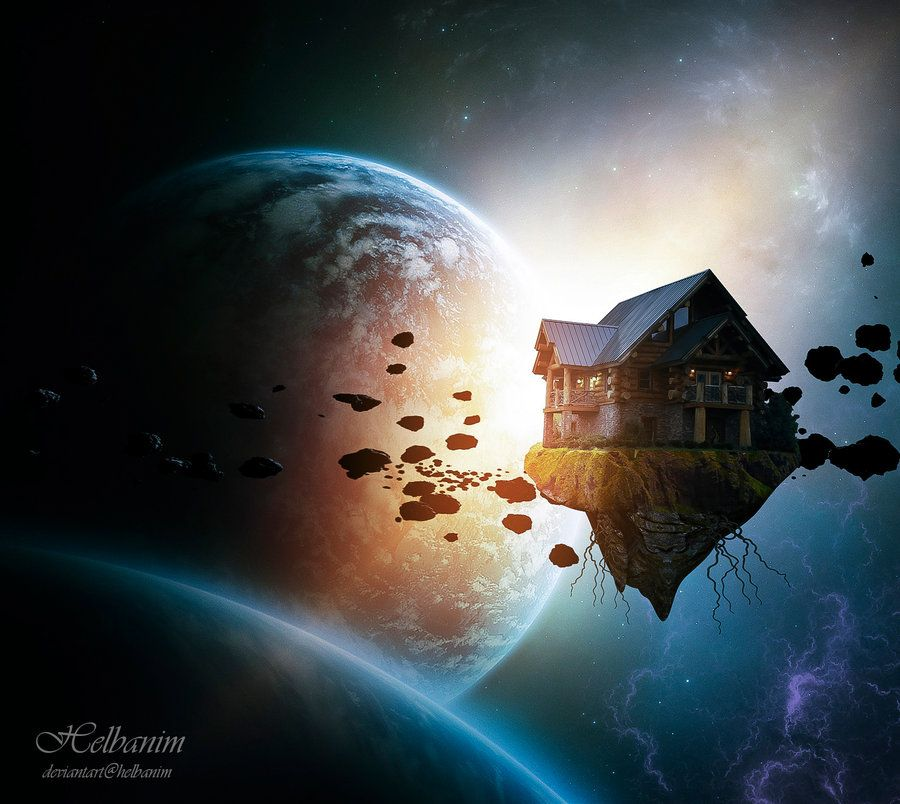 Space island House by helbanim on DeviantArt | Fantasy landscape Blank Meme Template