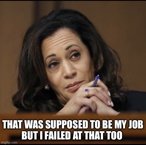 Kamala Harris  | THAT WAS SUPPOSED TO BE MY JOB
BUT I FAILED AT THAT TOO | image tagged in kamala harris | made w/ Imgflip meme maker
