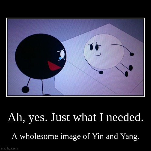 Wholesome Yin & Yang | Ah, yes. Just what I needed. | A wholesome image of Yin and Yang. | image tagged in demotivationals,wholesome | made w/ Imgflip demotivational maker