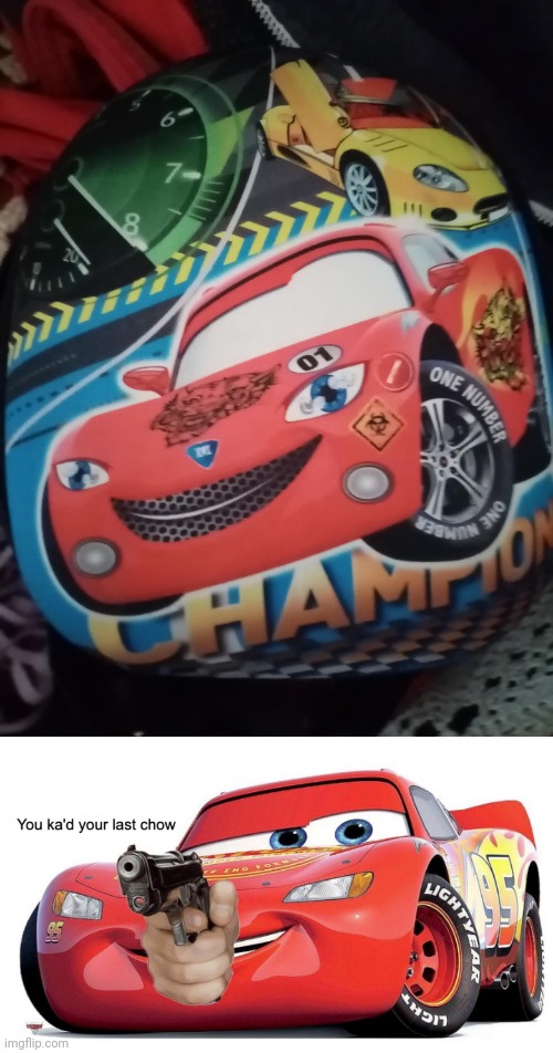 Crappy Lightning McQueen design | image tagged in you ka'd your last chow,you had one job,backpack,memes,lightning mcqueen,cars | made w/ Imgflip meme maker