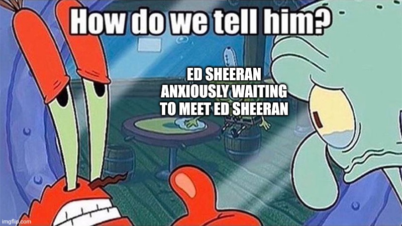 How do we tell him | ED SHEERAN ANXIOUSLY WAITING TO MEET ED SHEERAN | image tagged in how do we tell him | made w/ Imgflip meme maker