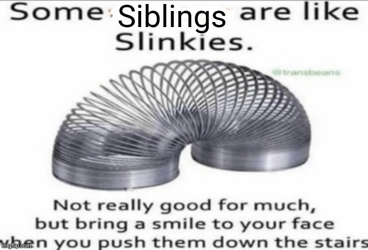 Hahaha-snitch | Siblings | image tagged in some _ are like slinkies,siblings,sibling rivalry,brothers,sister | made w/ Imgflip meme maker
