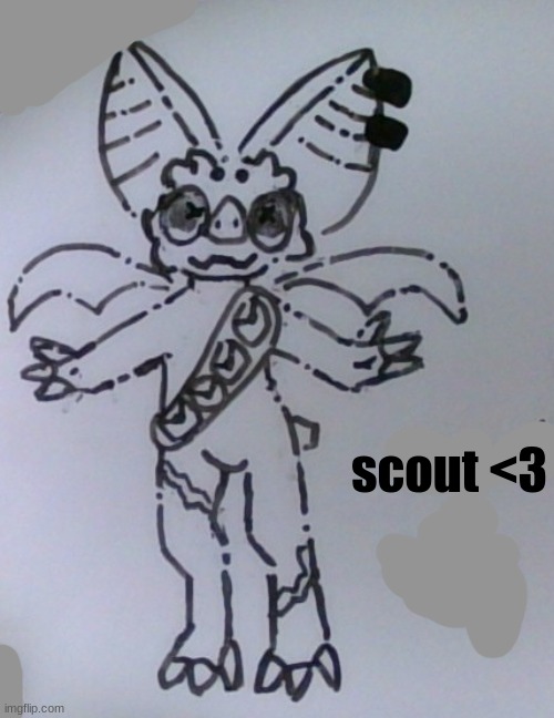 new fursona? ( grayed out areas are mistakes qwq ) | scout <3 | image tagged in new,fursona,bat,digitigrade,scout,ah the classic heterochromic scarred bat | made w/ Imgflip meme maker