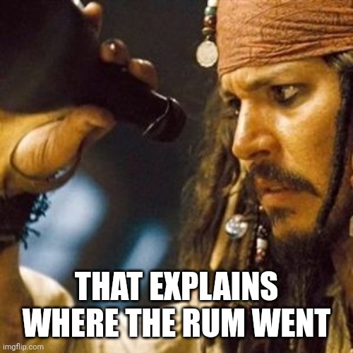 Why is the Rum Always Gone? | THAT EXPLAINS WHERE THE RUM WENT | image tagged in why is the rum always gone | made w/ Imgflip meme maker