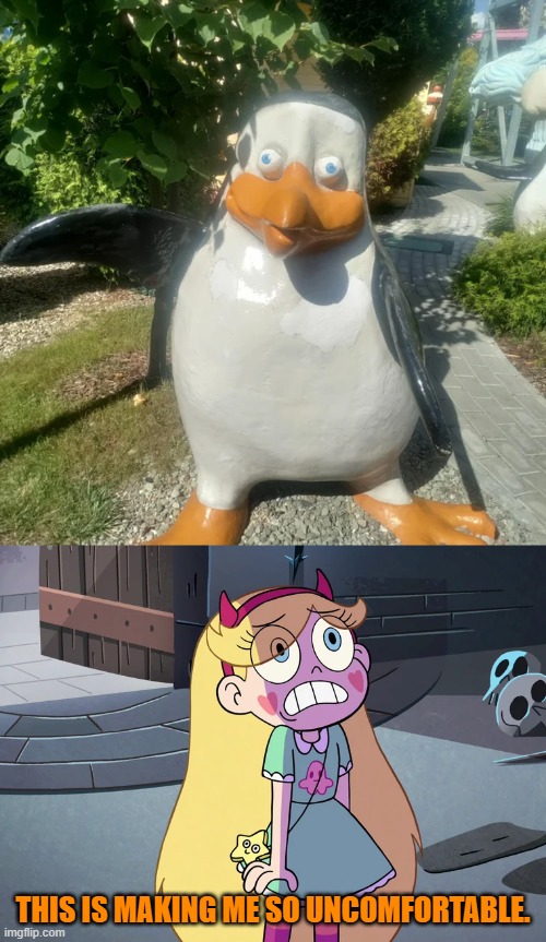 The Madagascar penguins have seen some unpleasant stuff | THIS IS MAKING ME SO UNCOMFORTABLE. | image tagged in star butterfly freaked out,star vs the forces of evil,memes,funny,you had one job,madagascar | made w/ Imgflip meme maker
