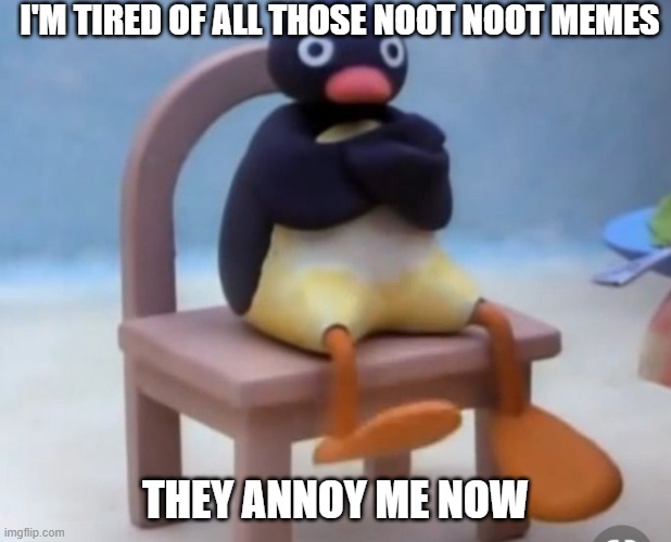 NOOT NOOT | I'M TIRED OF ALL THOSE NOOT NOOT MEMES; THEY ANNOY ME NOW | image tagged in angry pingu | made w/ Imgflip meme maker
