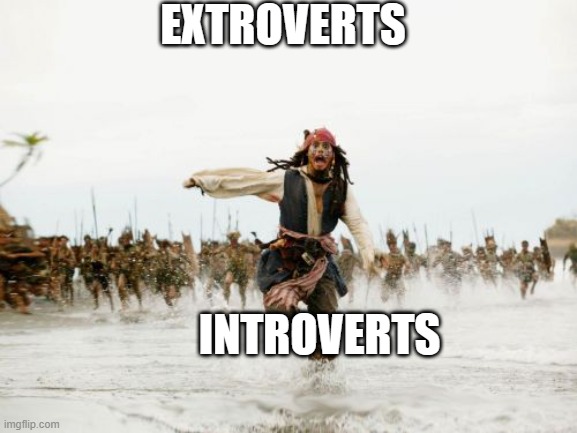 Jack Sparrow Being Chased Meme | EXTROVERTS; INTROVERTS | image tagged in memes,jack sparrow being chased | made w/ Imgflip meme maker