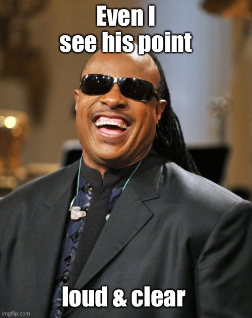 Stevie Wonder | Even I see his point loud & clear | image tagged in stevie wonder | made w/ Imgflip meme maker
