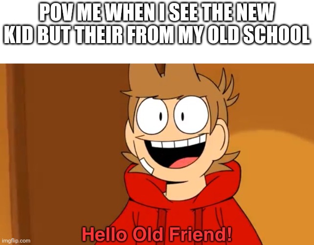 I'm what to call this | POV ME WHEN I SEE THE NEW KID BUT THEIR FROM MY OLD SCHOOL | image tagged in hello old friend | made w/ Imgflip meme maker