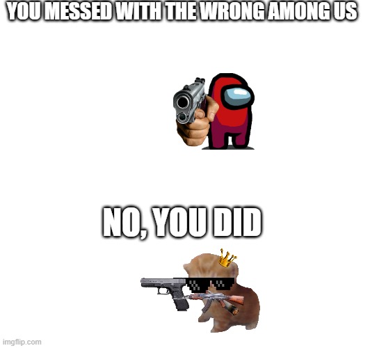 amogus | YOU MESSED WITH THE WRONG AMONG US; NO, YOU DID | image tagged in funny,among us,cats | made w/ Imgflip meme maker