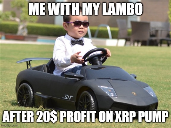 crypto degens | ME WITH MY LAMBO; AFTER 20$ PROFIT ON XRP PUMP | image tagged in crypto lambo | made w/ Imgflip meme maker