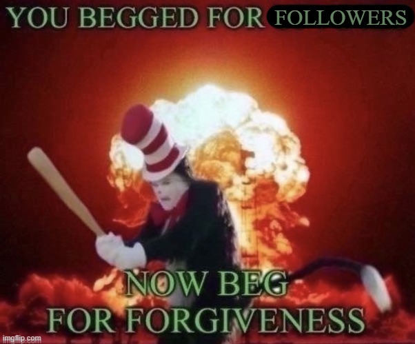 you begged for followers | FOLLOWERS | image tagged in beg for forgiveness | made w/ Imgflip meme maker
