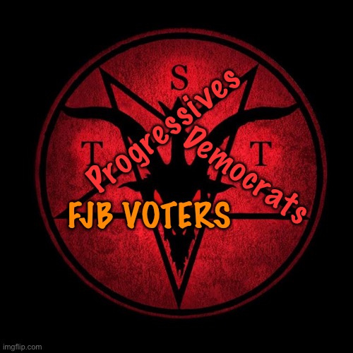In a hand basket | Progressives; Democrats; FJB VOTERS | image tagged in satan | made w/ Imgflip meme maker