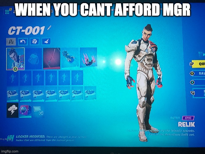 Cursed Sam | WHEN YOU CANT AFFORD MGR | image tagged in metal gear rising,raiden,fortnite meme | made w/ Imgflip meme maker