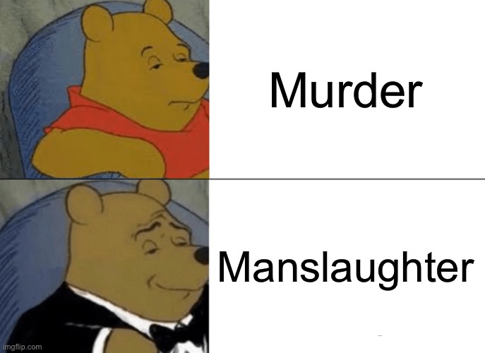 Tuxedo Winnie The Pooh | Murder; Manslaughter | image tagged in memes,tuxedo winnie the pooh | made w/ Imgflip meme maker