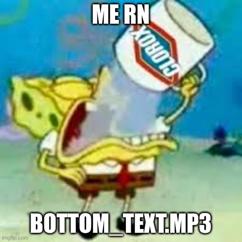 spongebob chugs bleach | ME RN BOTTOM_TEXT.MP3 | image tagged in spongebob chugs bleach | made w/ Imgflip meme maker