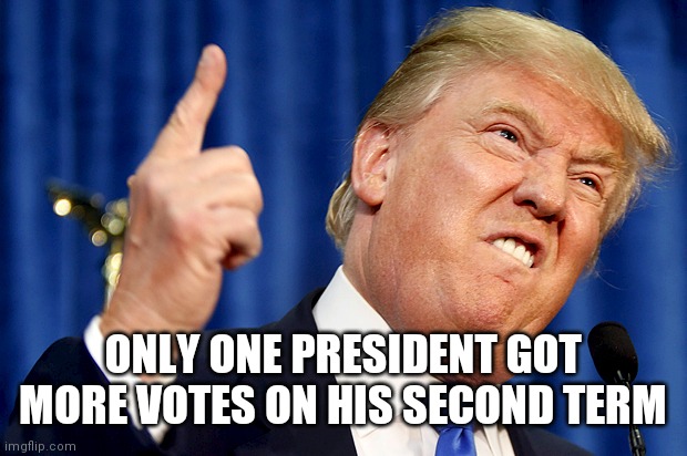 Donald Trump | ONLY ONE PRESIDENT GOT MORE VOTES ON HIS SECOND TERM | image tagged in donald trump | made w/ Imgflip meme maker