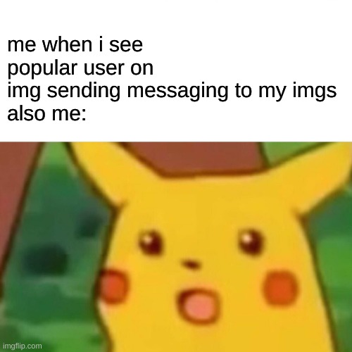 thats literally me tho | me when i see popular user on img sending messaging to my imgs
also me: | image tagged in memes,surprised pikachu,me when i see popular users on imgflip,send message to my img | made w/ Imgflip meme maker