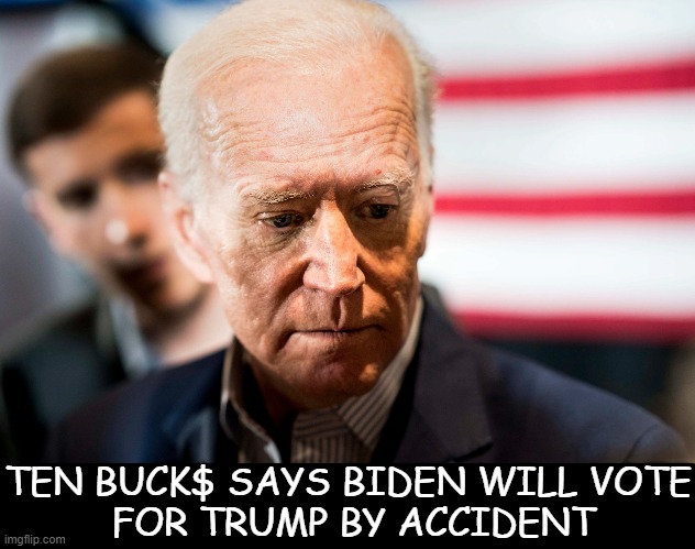 10 Buck$ Says Biden Will Forget To Vote | image tagged in joe biden,dementia,donald trump,political meme,voting,election 2024 | made w/ Imgflip meme maker