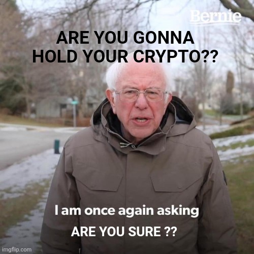 Are you gonna hold | ARE YOU GONNA HOLD YOUR CRYPTO?? ARE YOU SURE ?? | image tagged in memes,ctypto,money,hold,cryptocurrency,funny | made w/ Imgflip meme maker