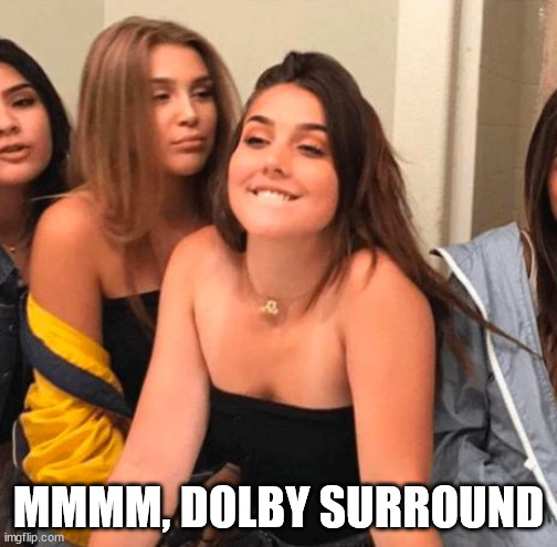 Girl bite lips | MMMM, DOLBY SURROUND | image tagged in girl bite lips | made w/ Imgflip meme maker