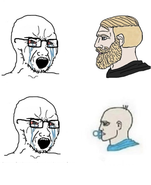 Crying wojak vs chad and baby chad Blank Meme Template