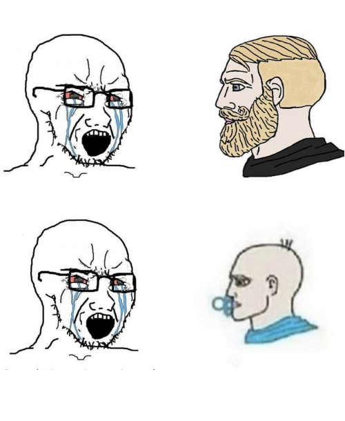 Crying wojak vs chad and baby chad Meme Generator - Imgflip