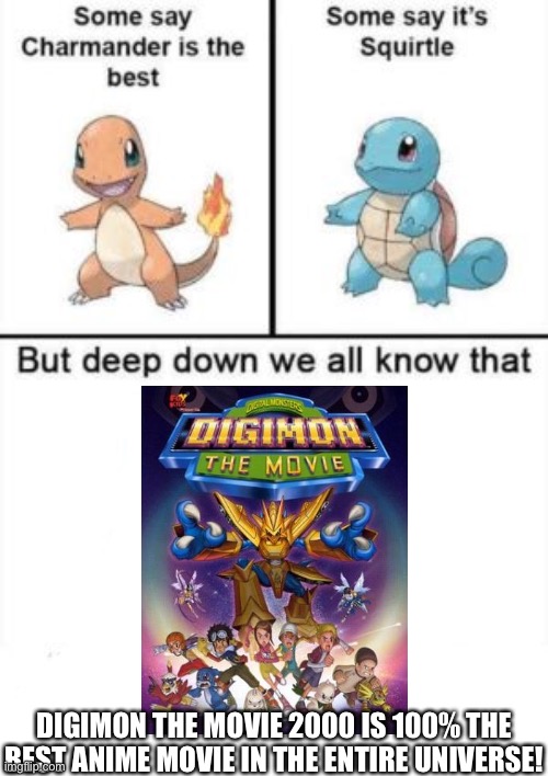 Deep down we all know that | DIGIMON THE MOVIE 2000 IS 100% THE BEST ANIME MOVIE IN THE ENTIRE UNIVERSE! | image tagged in deep down we all know that | made w/ Imgflip meme maker