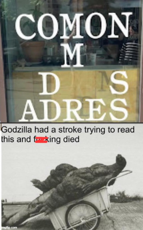 I always see this store when walking. Pretty confusing | image tagged in godzilla,you had one job,memes,funny | made w/ Imgflip meme maker