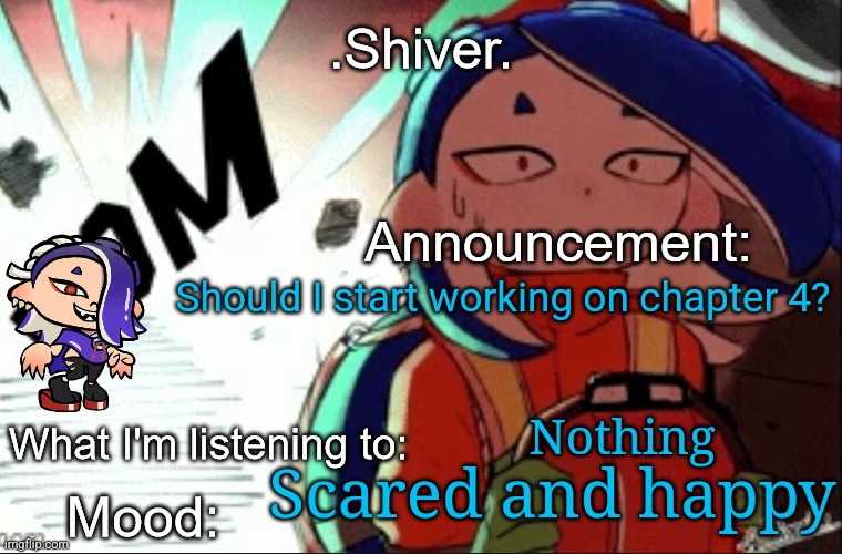 Should I? | Should I start working on chapter 4? Nothing; Scared and happy | made w/ Imgflip meme maker