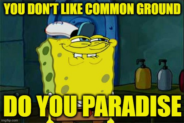 Don't You Squidward Meme | YOU DON'T LIKE COMMON GROUND DO YOU PARADISE | image tagged in memes,don't you squidward | made w/ Imgflip meme maker
