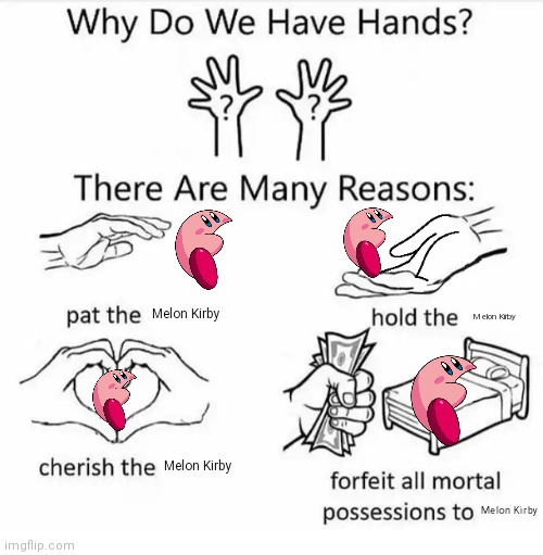 Why do we have hands? (all blank) | Melon Kirby; Melon Kirby; Melon Kirby; Melon Kirby | image tagged in why do we have hands all blank | made w/ Imgflip meme maker