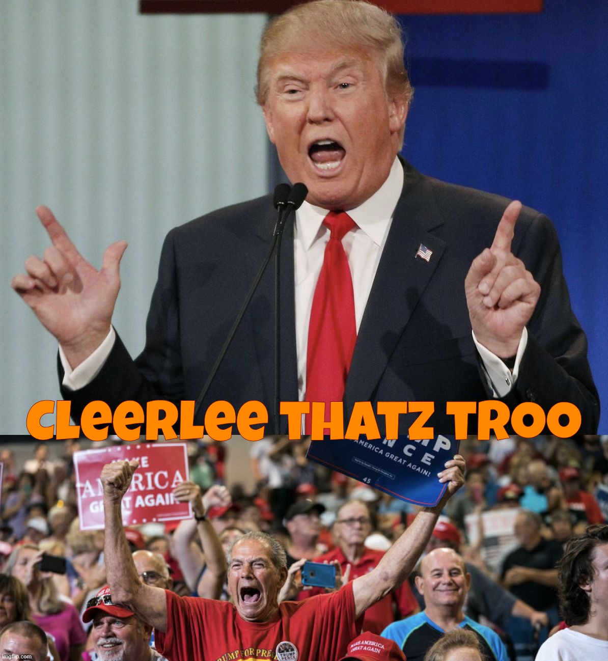 Trump Rally | Cleerlee thatz troo | image tagged in trump rally | made w/ Imgflip meme maker