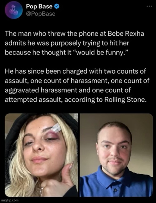 Not so funny now, huh? | image tagged in bebe rexha,phone,assault | made w/ Imgflip meme maker
