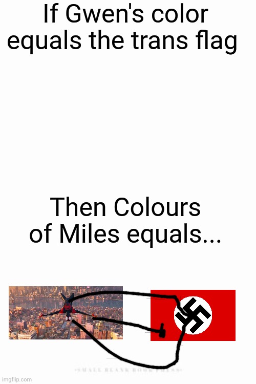 Long White Template | If Gwen's color equals the trans flag; Then Colours of Miles equals... | image tagged in long white template | made w/ Imgflip meme maker