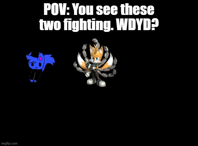 Pump is my OC. Nine is owned by Netflix, SEGA, and Wildbrain | POV: You see these two fighting. WDYD? | image tagged in blank black | made w/ Imgflip meme maker