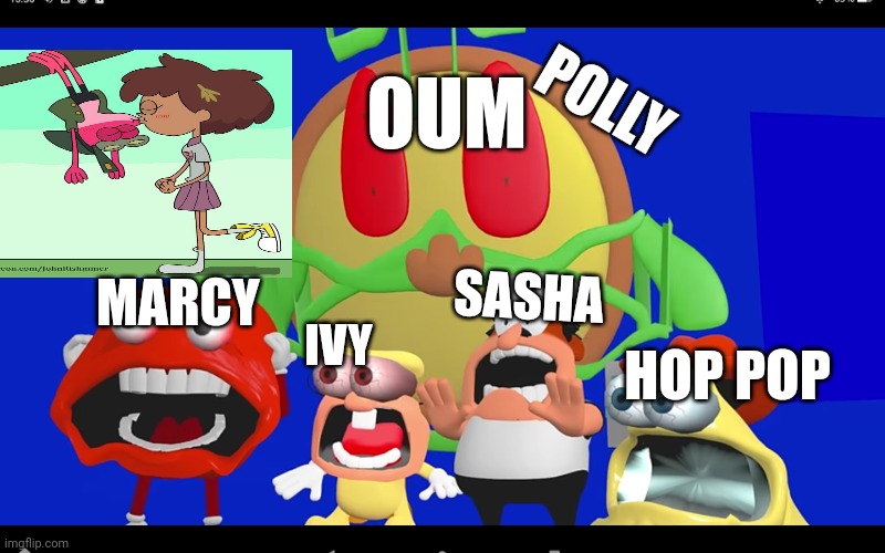 Pizza tower screaming | OUM; POLLY; SASHA; MARCY; IVY; HOP POP | image tagged in pizza tower screaming | made w/ Imgflip meme maker