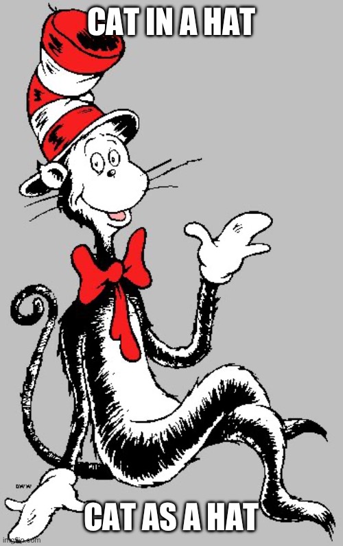 Dr Seuss | CAT IN A HAT; CAT AS A HAT | image tagged in dr seuss | made w/ Imgflip meme maker