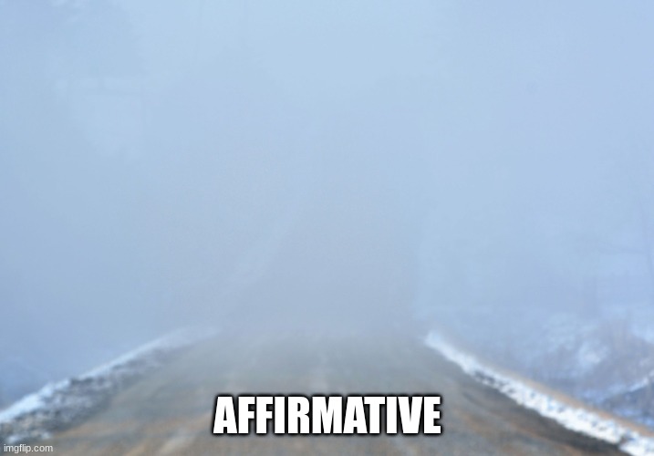 Into the fog | AFFIRMATIVE | image tagged in into the fog | made w/ Imgflip meme maker