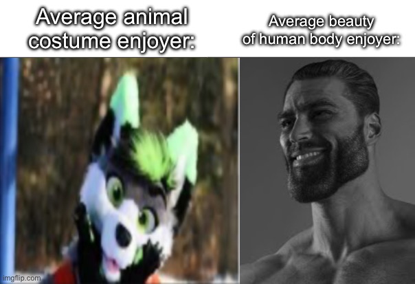 chad | Average animal costume enjoyer:; Average beauty of human body enjoyer: | image tagged in giga chad,anti fur | made w/ Imgflip meme maker