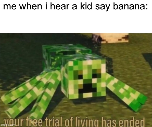Do Not Say Banana | me when i hear a kid say banana: | image tagged in your free trial of living has ended,oh wow are you actually reading these tags,why are you reading the tags | made w/ Imgflip meme maker