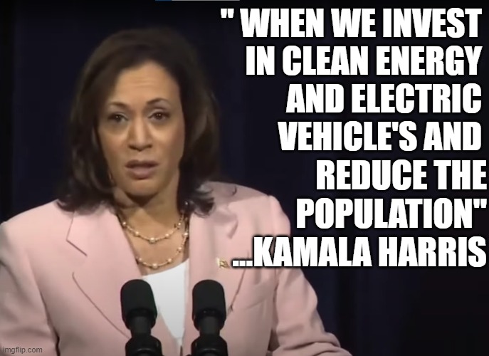 You are the carbon | " WHEN WE INVEST
IN CLEAN ENERGY
AND ELECTRIC
VEHICLE'S AND; REDUCE THE
POPULATION"
...KAMALA HARRIS | image tagged in carbon footprint,carbon,kamala harris,vice president,joe biden,green | made w/ Imgflip meme maker