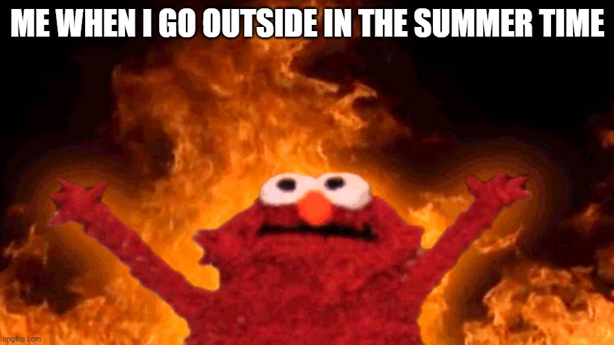 elmo fire | ME WHEN I GO OUTSIDE IN THE SUMMER TIME | image tagged in elmo fire,summer time,elmo | made w/ Imgflip meme maker