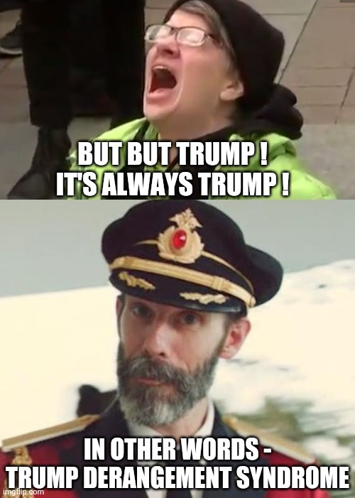BUT BUT TRUMP !
IT'S ALWAYS TRUMP ! IN OTHER WORDS -

TRUMP DERANGEMENT SYNDROME | image tagged in screaming liberal,captain obvious | made w/ Imgflip meme maker