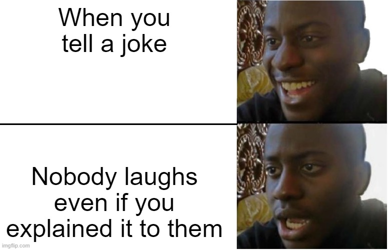 gotta be that one kid(me) | When you tell a joke; Nobody laughs even if you explained it to them | image tagged in disappointed black guy,relatable,memes | made w/ Imgflip meme maker