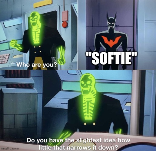 Do you have the slightest idea how little that narrows it down? | "SOFTIE" | image tagged in do you have the slightest idea how little that narrows it down | made w/ Imgflip meme maker
