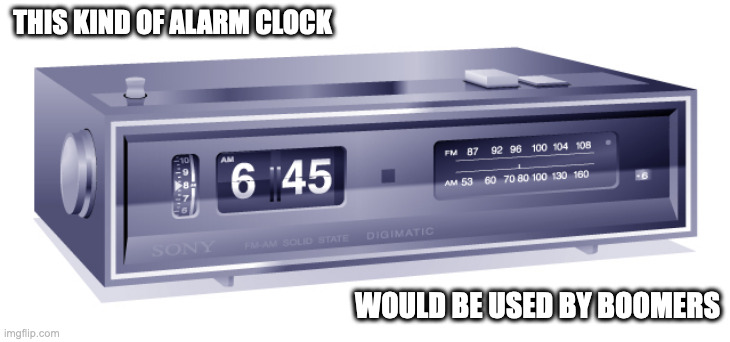 Sony Digimatic 8FC-59W Radio Alarm Clock | THIS KIND OF ALARM CLOCK; WOULD BE USED BY BOOMERS | image tagged in memes,alarm clock | made w/ Imgflip meme maker