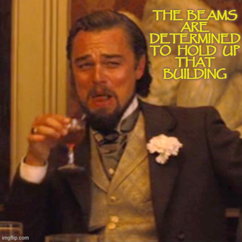 Laughing Leo Meme | THE  BEAMS
ARE
DETERMINED
TO   HOLD   UP
THAT
BUILDING | image tagged in memes,laughing leo | made w/ Imgflip meme maker